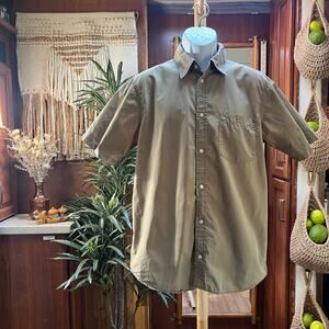 Carhartt Men’s L Rugged Work Shirt | Tan Cotton Short Sleeve Utility Button-Up